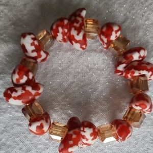 Red and White Beaded Bracelet